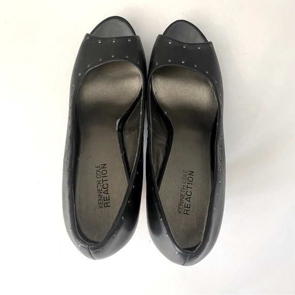 Kenneth Cole Black Studded Leather Peep-Toe Pumps - Picture 10 of 12